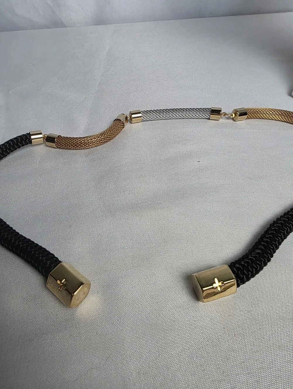 Holst & Lee Corded Black Rope & Metallic Mesh Necklace Gold/Silver